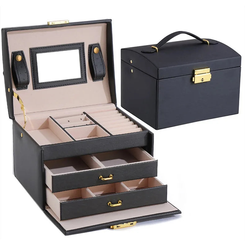 Custom Leatherette Portable Jewelry Organizers Travel PU Leather 3 Layers Jewelry Storage