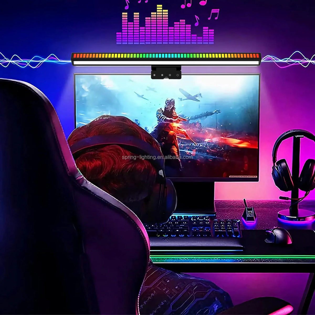 Music Sync USB WiFi LED Monitor Light Bar RGBIC Computer Gaming Atmosphere Light Black