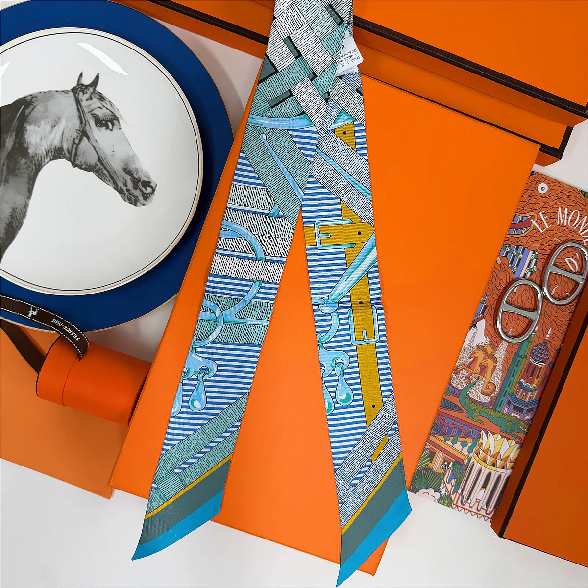 5*86 Cm Neck 100% Silk Scarf Custom Printing Scarves Designer Head Bag Women Stylish