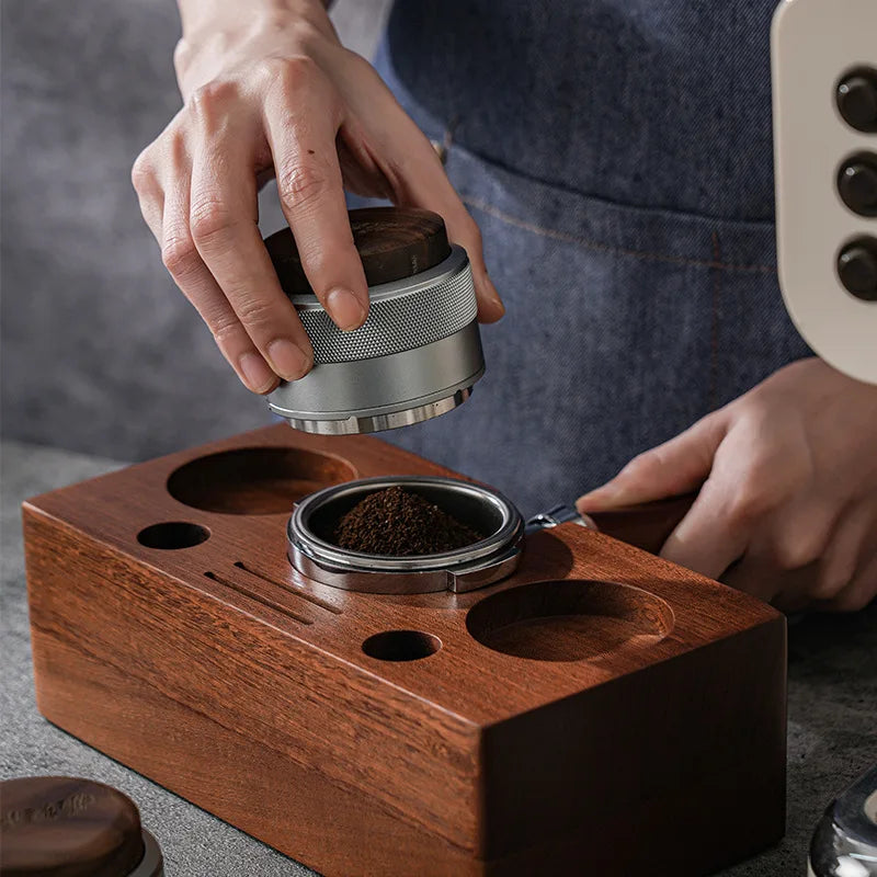 Aluminum Alloy Coffee Distributor & Tamper with Wood Handle Constant Pressure Adjustable