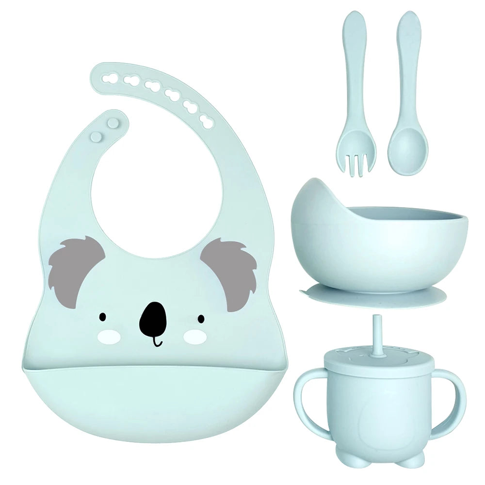 8pc Bebe Silicone Feeding Set Toddler Weaning Set Suction Bottom Infant Dining Tableware