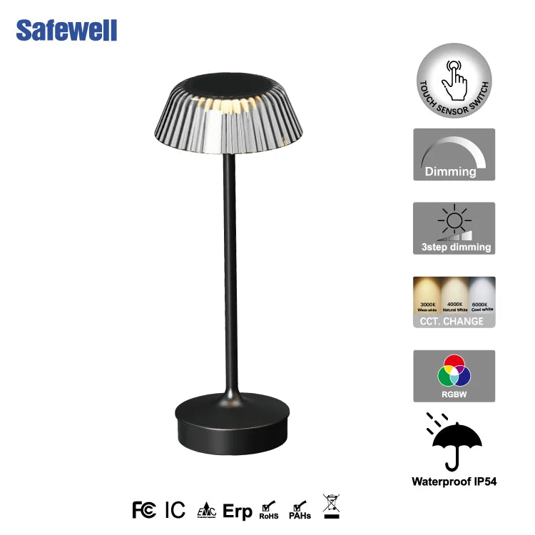 Modern Solar Rechargeable ABS Cordless LED Table Lamp RGBW Touch Dimmable IP54 Waterproof