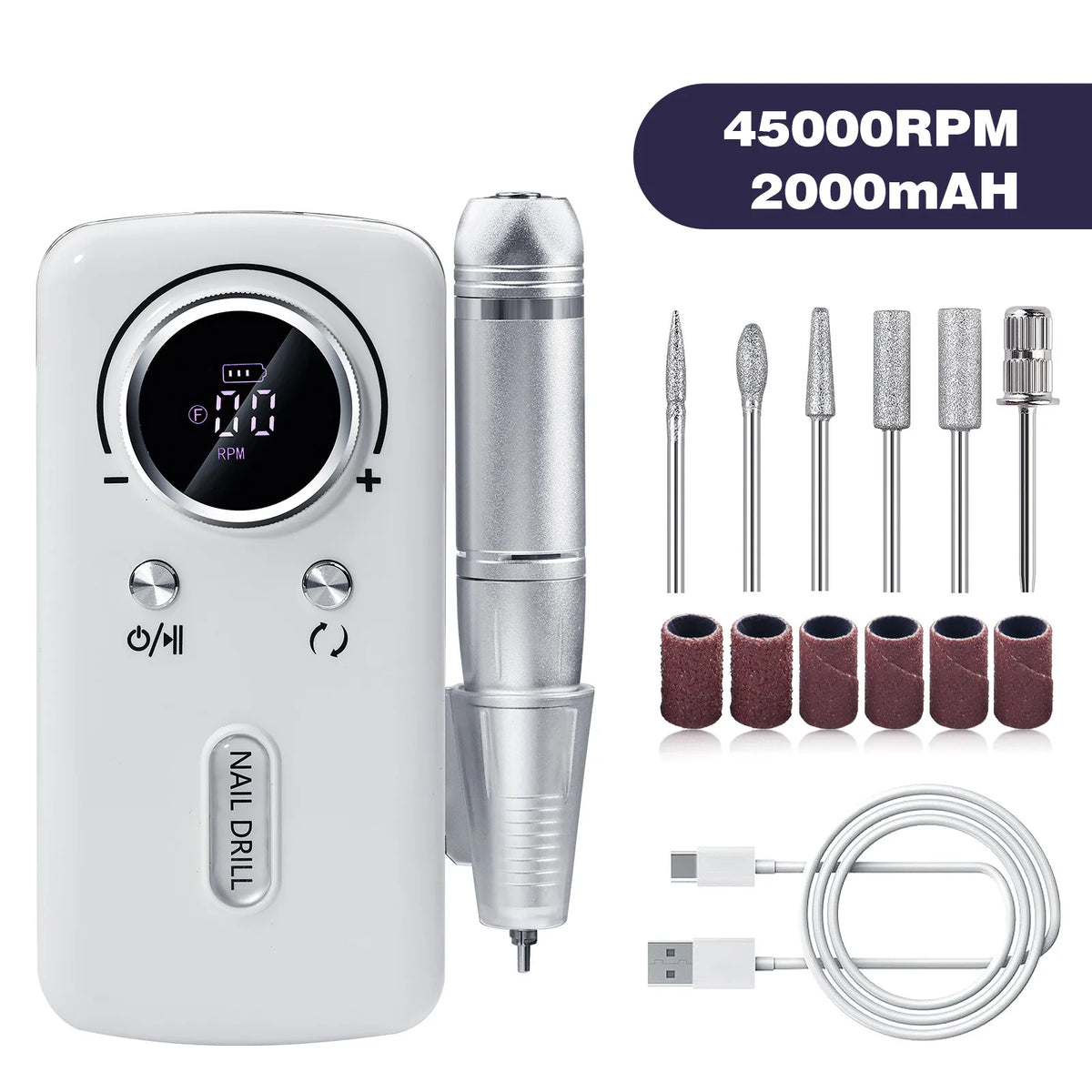Rechargeable Portable Electric Nail Drill Machine 45000RPM Professional Nail Polisher