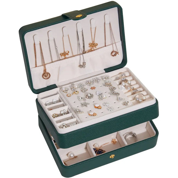 Portable PU Leather Travel Jewelry Organizer Case Small Multi-Drawer Jewelry Box