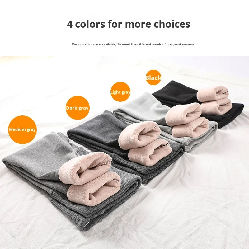 Autumn Winter Maternity Pants Fleece-Lined Breathable Thickened Outerwear Leggings Ribbed