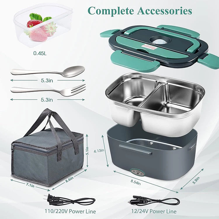 110V/12V 60W-80W Portable Electric Lunch Box 60W-80W Food Warmer with Removable Stainless