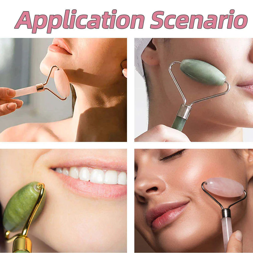 Natural Beauty Care Tool Quartz Jade Face Massage Gua Sha Set Including Jade Roller