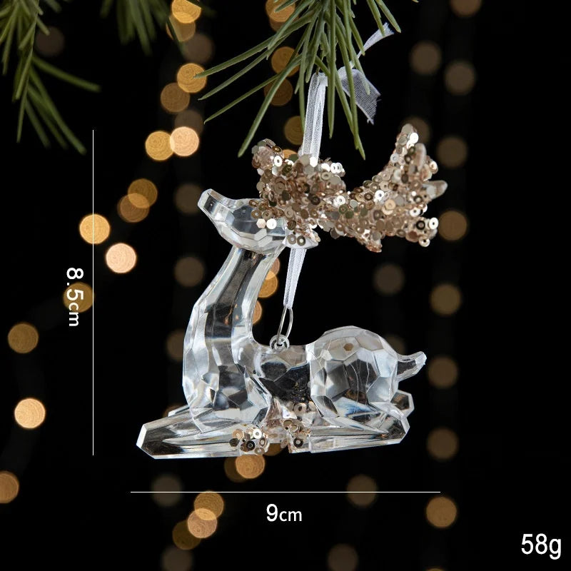 Christmas Ornaments Sequins Acrylic Transparent Snowflake Pendant Hanging Decor Christmas