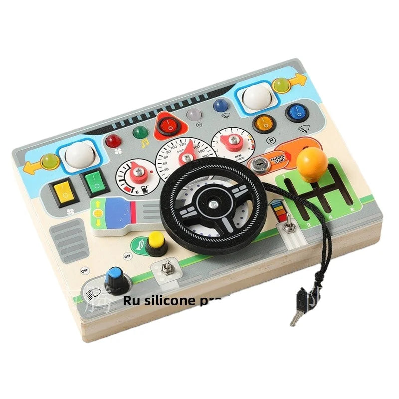 Montessori Early Education Wooden Steering Wheel Simulation Busy Board for Children (4-6