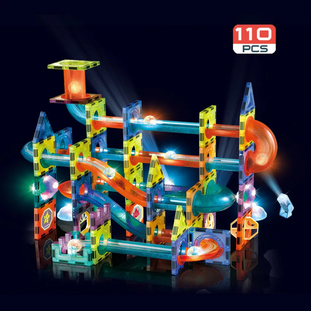 DIY Magnetic Tiles 3D Magnetic Blocks Building Toy Marble Run with Lights Stem