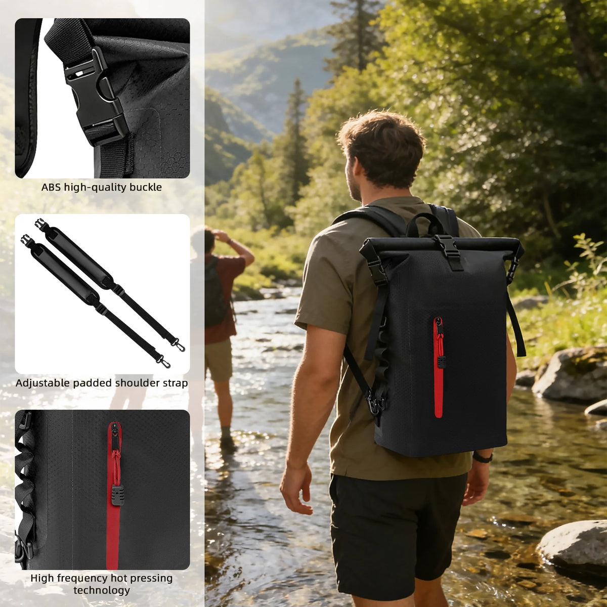 TPU Waterproof Folding Dry Bag 25L Large Capacity Camping Waterproof Backpack Portable