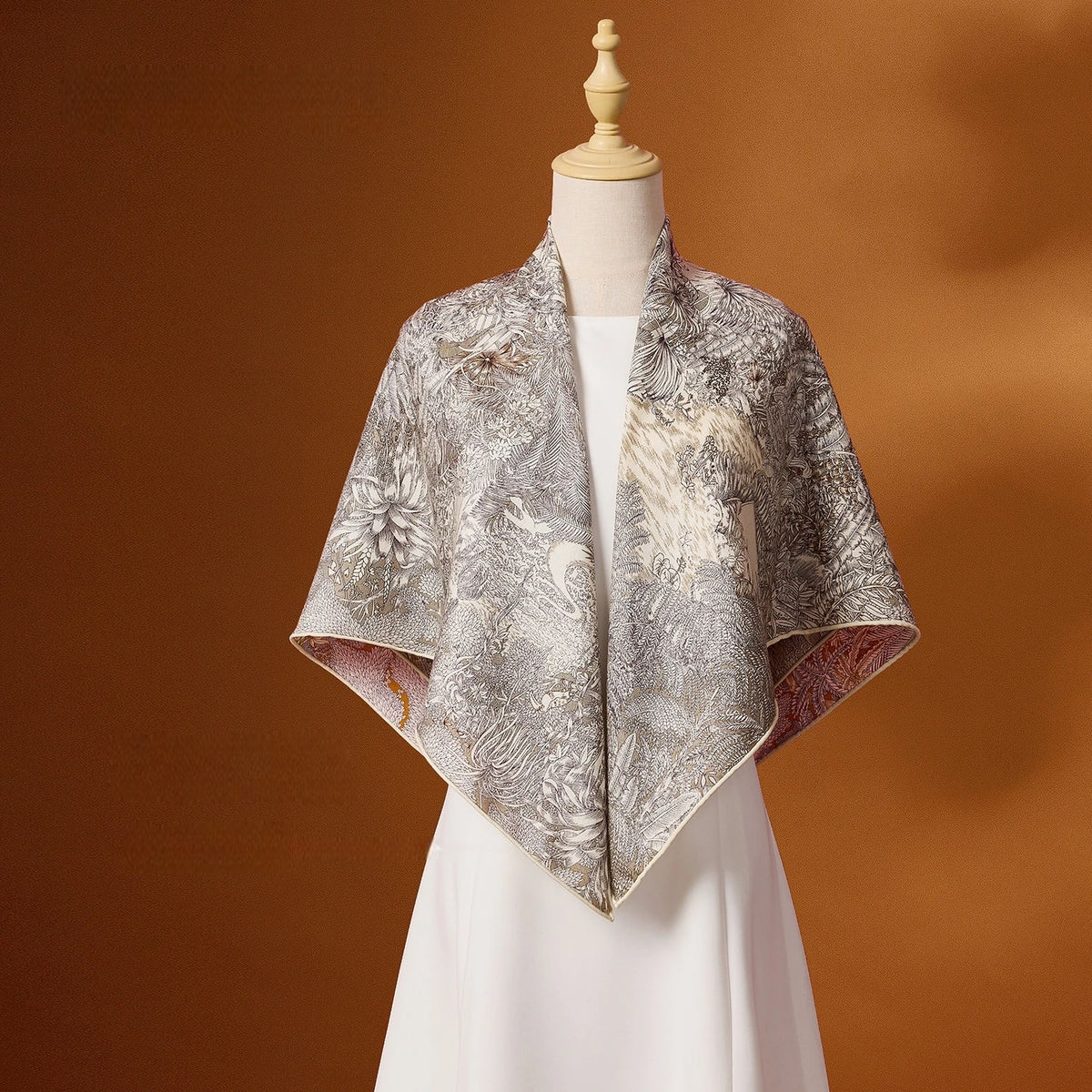 Custom Hand Rolled Edge 100% Mulberry Silk Satin Shawl Luxury Digital Printed