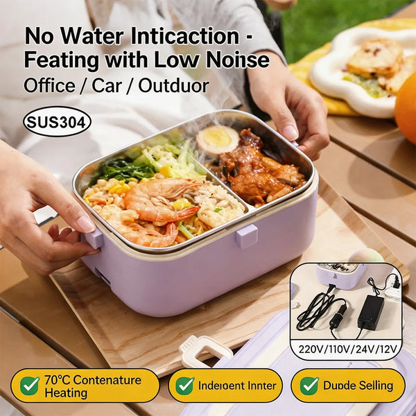 Electric Heating Lunch Box, No Water Needed 304 Stainless Steel Food Warmer,