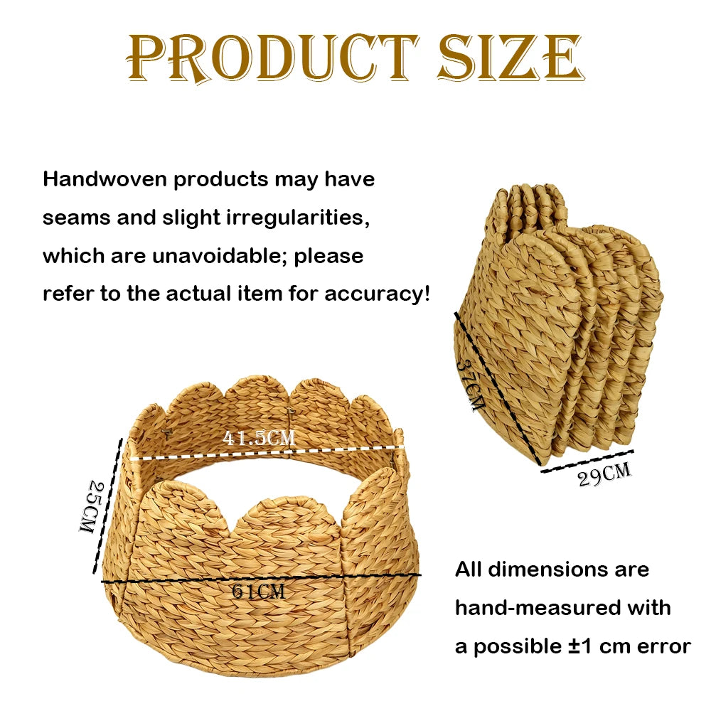 Handwoven Water Hyacinth Christmas Tree Collar Foldable Scalloped Flower Edge Woven