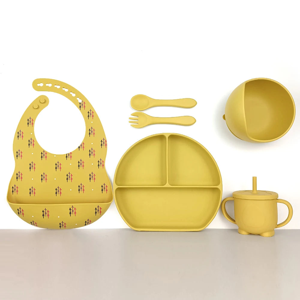 8pc Bebe Silicone Feeding Set Toddler Weaning Set Suction Bottom Infant Dining Tableware