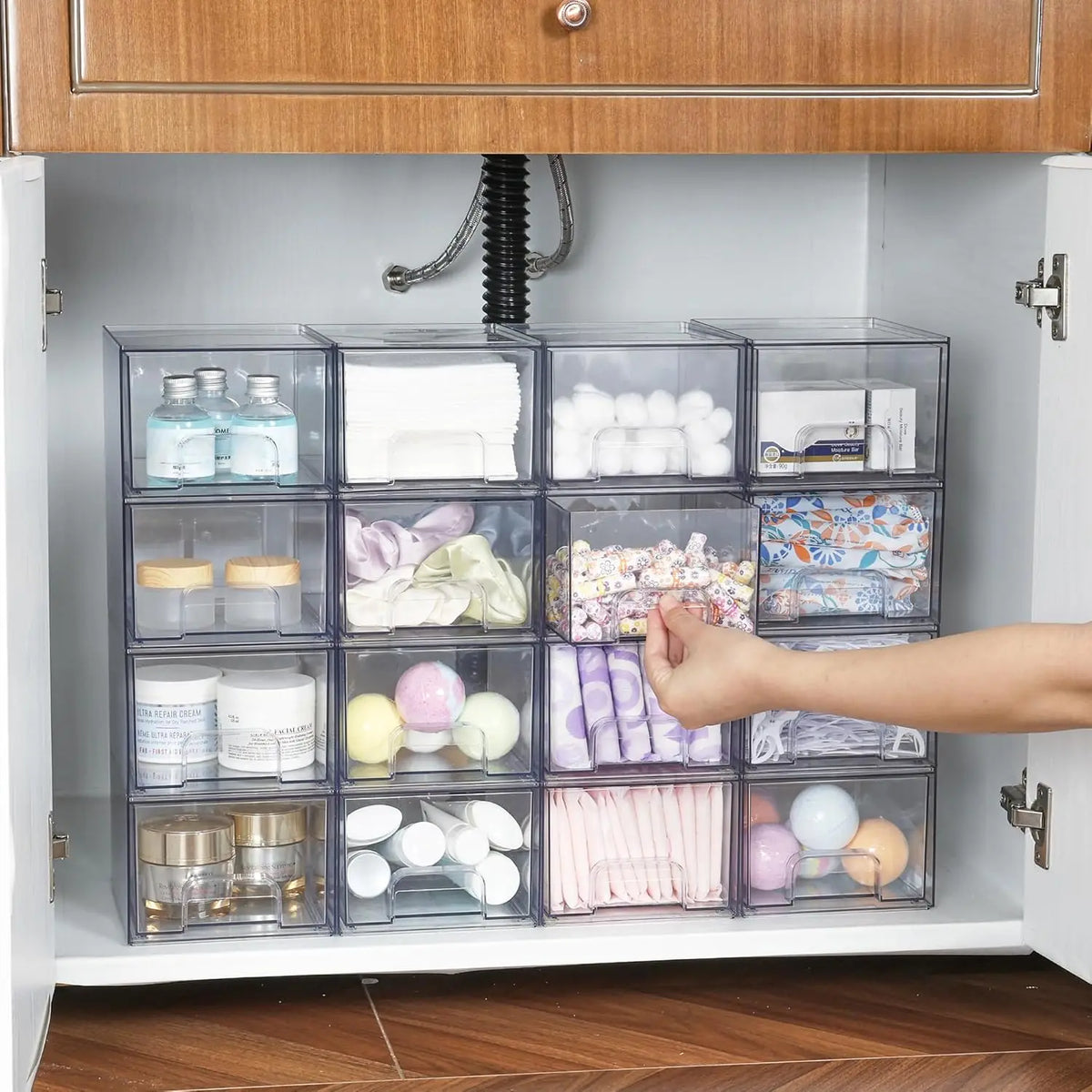 4-Piece 4.4' Tall Clear Acrylic Storage Drawers Stackable Makeup Organizer for Bathroom