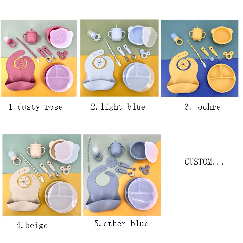 Baby Products Silicone Baby Feeding Set Food Grade BPA Free Silicone Dinnerware Baby Set