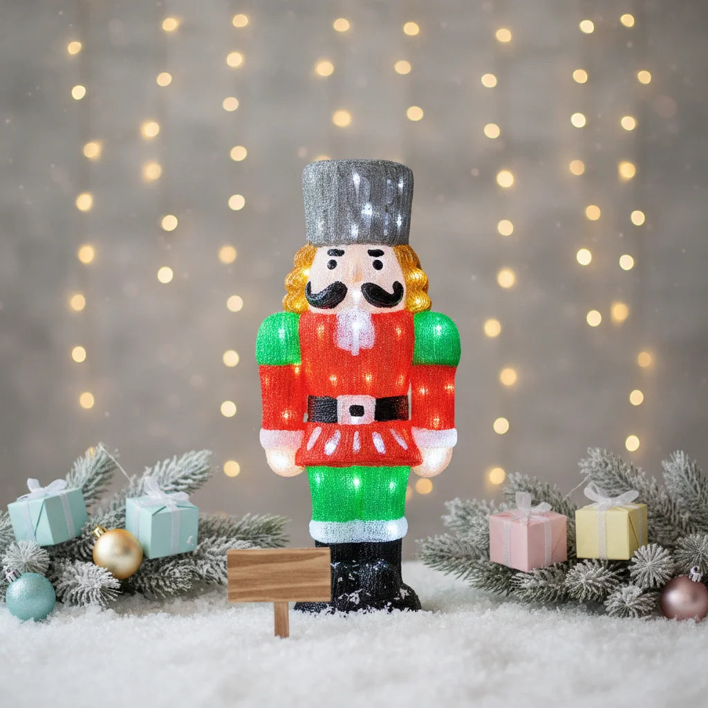 3D LED Christmas Nutcracker Motif Light Acrylic Toy Soldier Figure Crystal Glow IP44