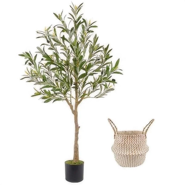 OH ARTS Bonsai Tree Olive Tree Artificial Tall Leaves Plant with Basket Indoor Outdoor