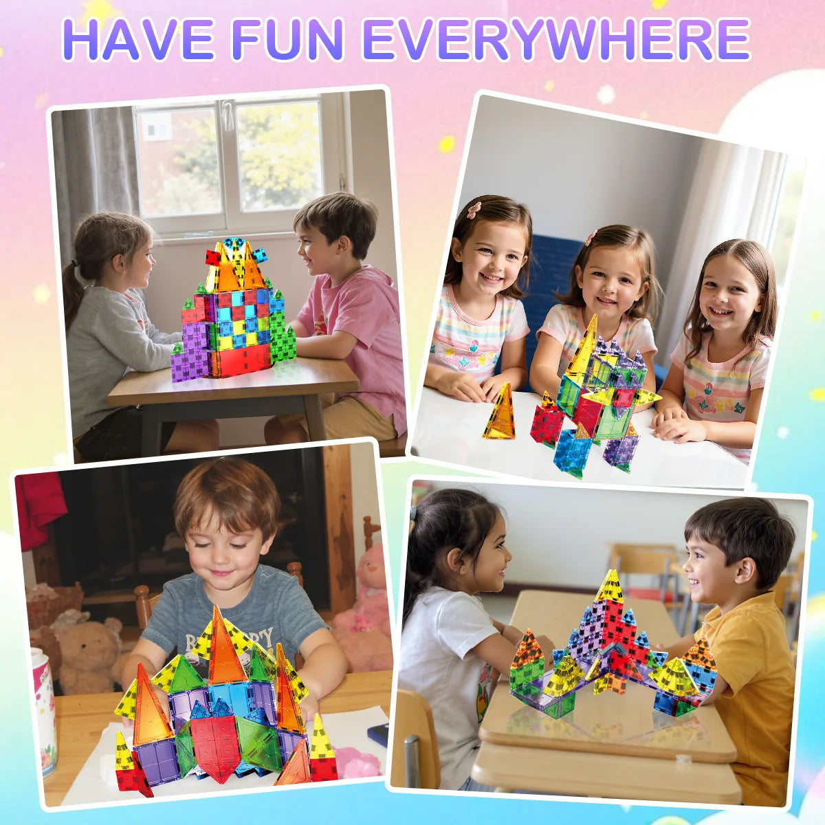 Magnetic Building Tiles Blocks STEM Montessori Educational DIY Construction Toys ABS