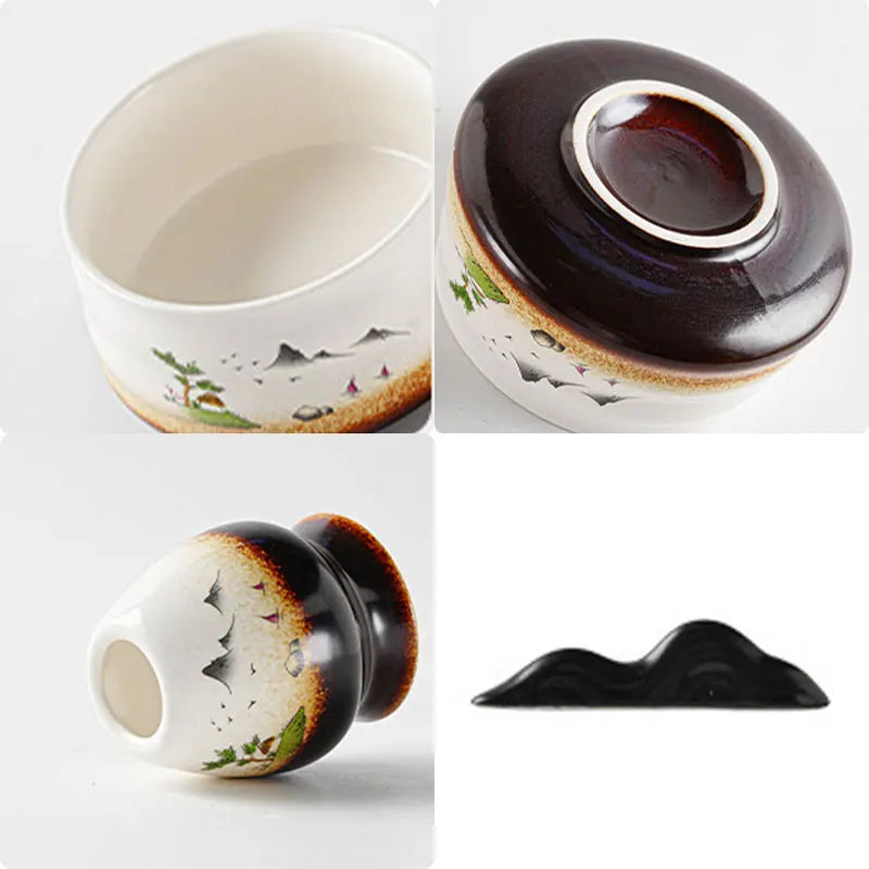 Price Custom Print Artistic Landscape Ceramic Matcha Bowl Bamboo Whisk Gift Set