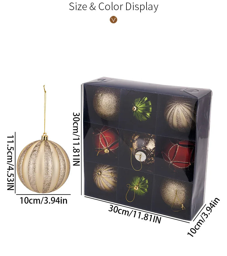 High-Quality 9-Piece Christmas Ball Set with Embossed Diamond Pattern Colored Balls