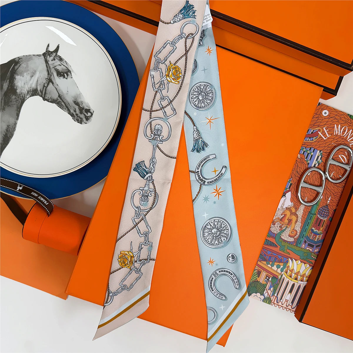 5*86 Cm Neck 100% Silk Scarf Custom Printing Scarves Designer Head Bag Women Stylish