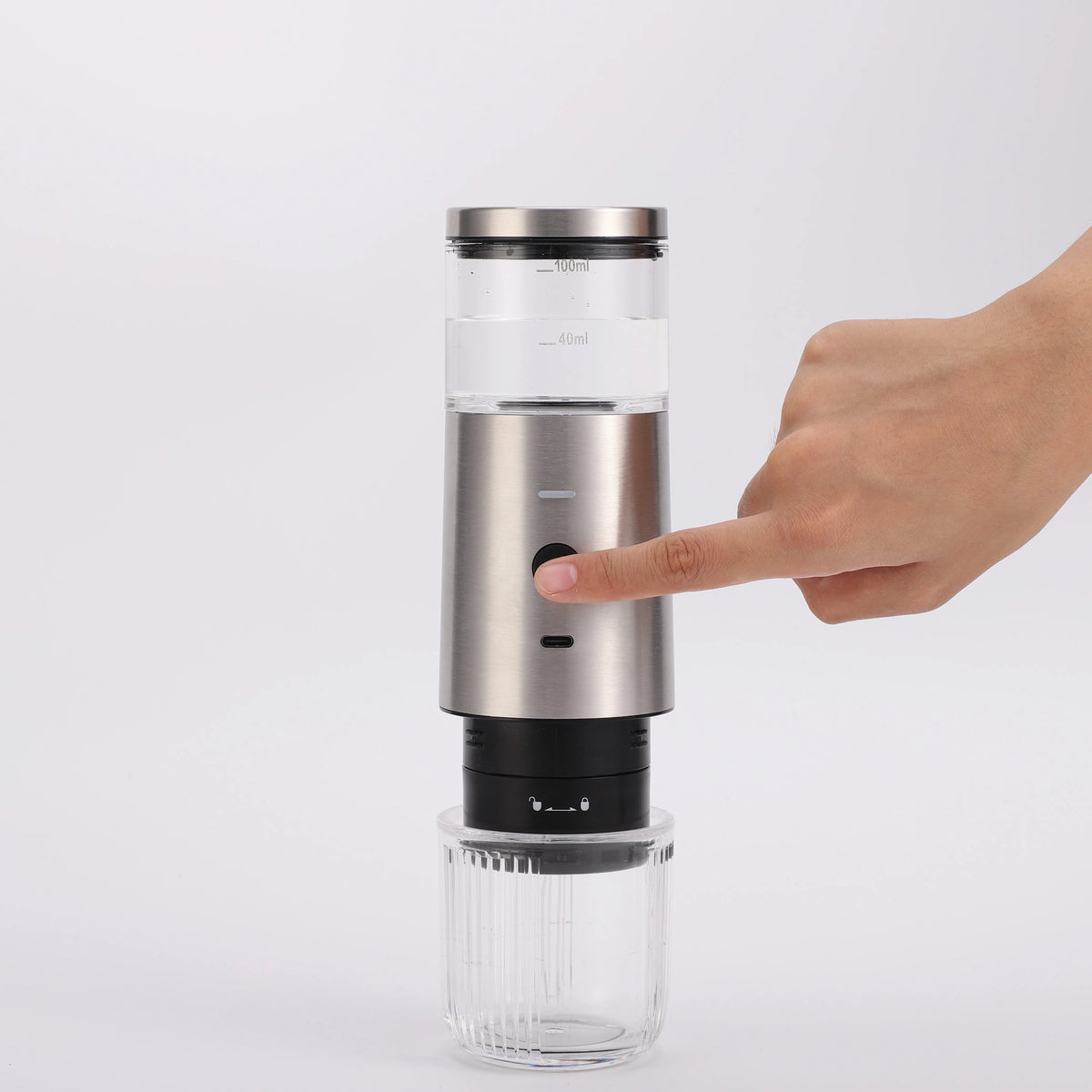 Portable Electric Burr Coffee Grinder Grind While Charging Visual Bean Hopper External