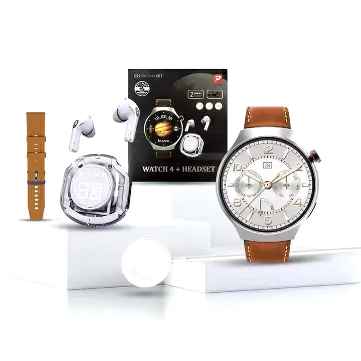 D21 Smart Watch 4 Headphone 2 1 Set Double Strap 1.52 TFT BT Call Heart Rate Sport