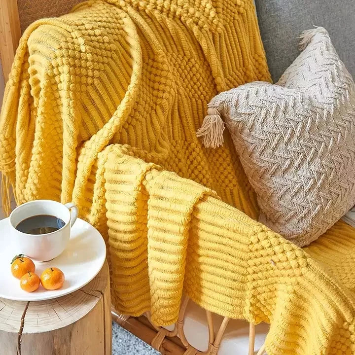 Knitted Wool Throw Blanket for Beds With Tassel Manta Cobertor Chunky Knit Blankets Sofa