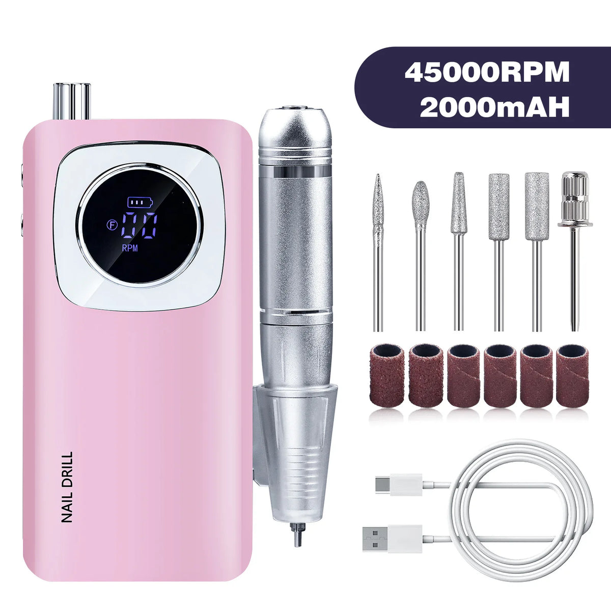 Rechargeable Portable Electric Nail Drill Machine 45000RPM Professional Nail Polisher