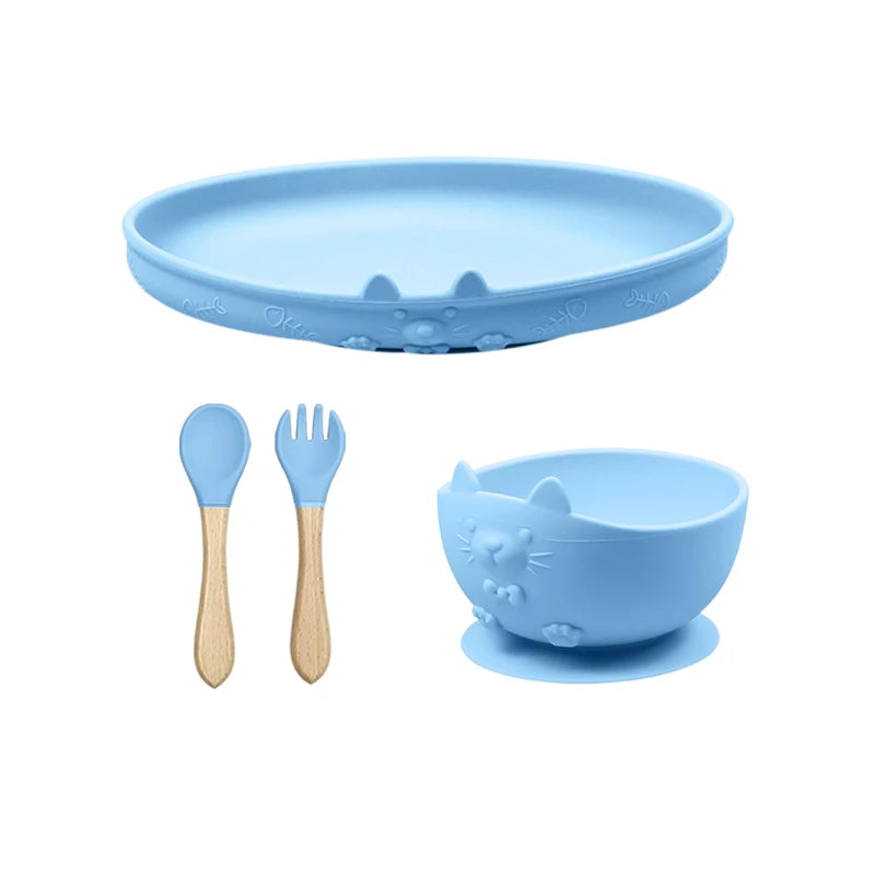 Food Grade Silicone Baby Feeding Set With Cup Bowl Plate Bib Spoon and Fork Easy Clean