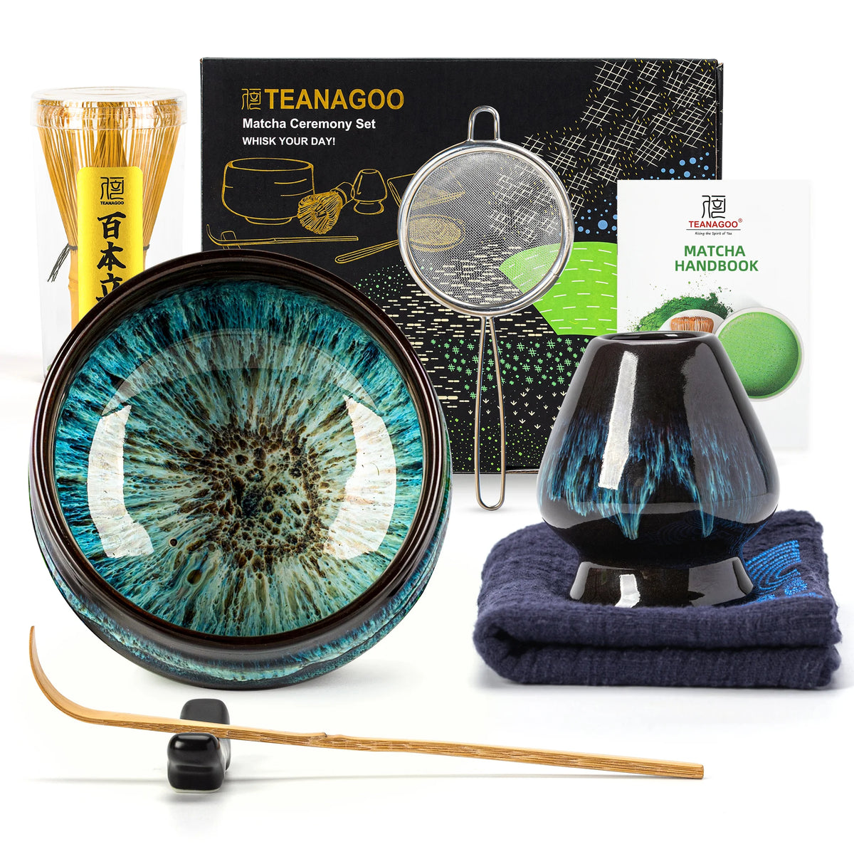Tradition Tea Set for Making Latte Ceramic Bowl Matcha Whisk Set with Holder Scoop Sifter