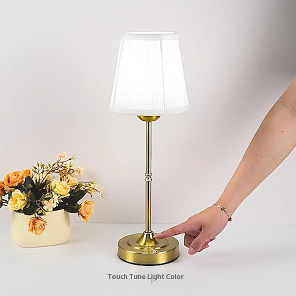 Portable Cordless Lamp Fabric Lampshade Desk Lamp with Built-in Rechargeable Battery