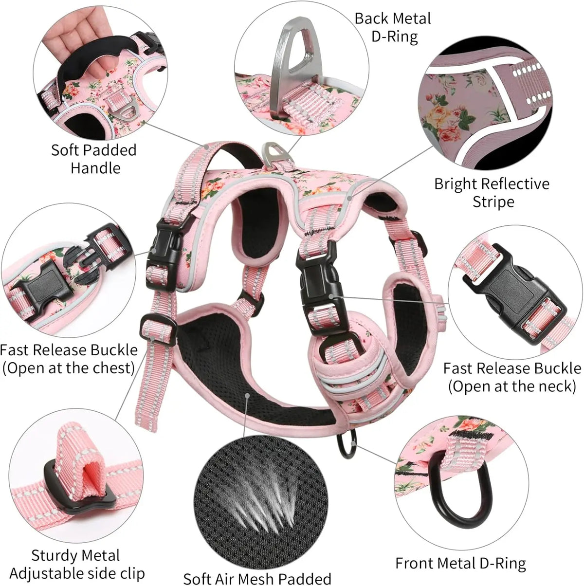 Adjustable Reflective Nylon Dog Harness with Safety Buckle No Pull Pet Vest Harness