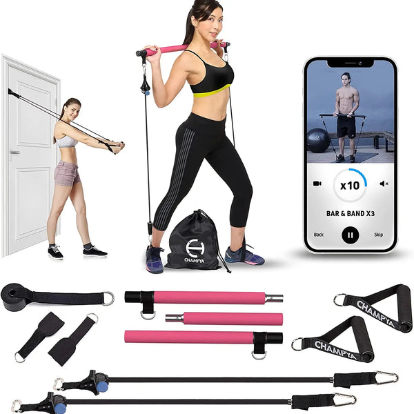 Pilates Bar Kit with Resistance Bands, Workout for Whole Body,Exercise Fitness Equipment