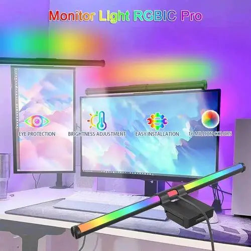 180° Rotatable RGBIC Dual Light USB DC5V 5W Monitor Screen Hanging Light Bar for Gaming