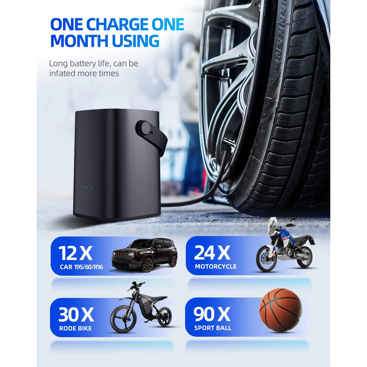 Rechargeable Mini Digital Wireless Portable Cordless Car Air Pump Compressor ABS Material
