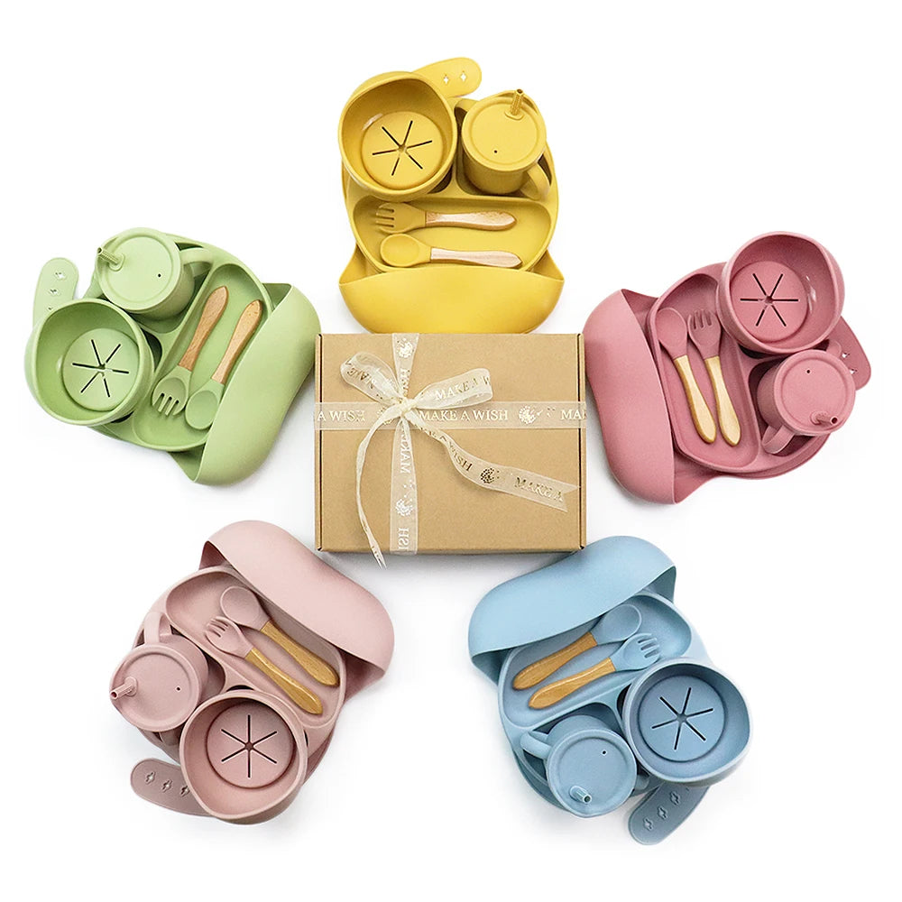 Bpa Free Silicone Baby Feeding Set Food Grade Silicone Spoon and Fork Snack Sippy Cup
