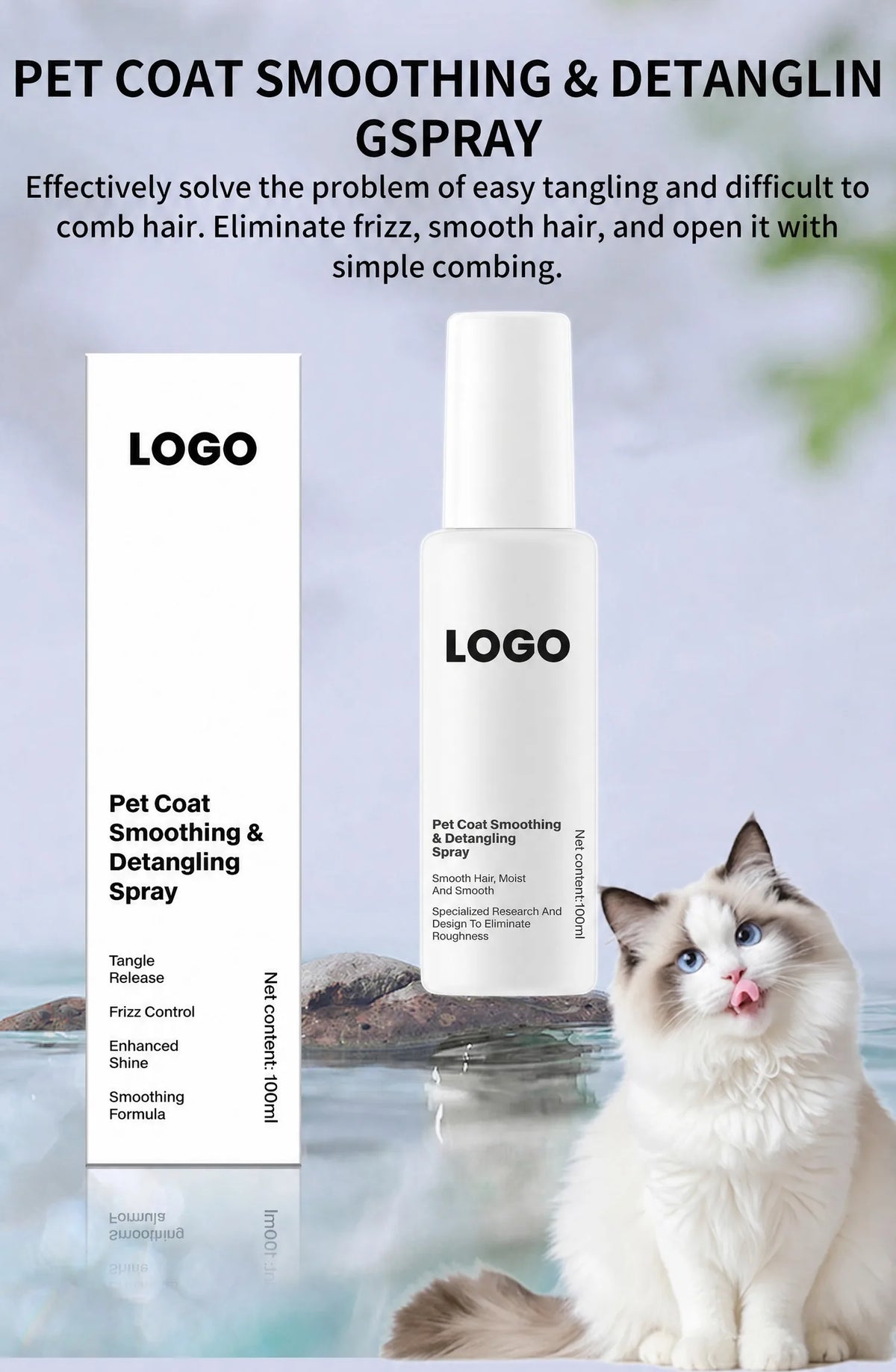 Pet Detangling Leave-In Detangler Spray Cat Hair Anti-Static Anti-Knot No-Rinse Pet