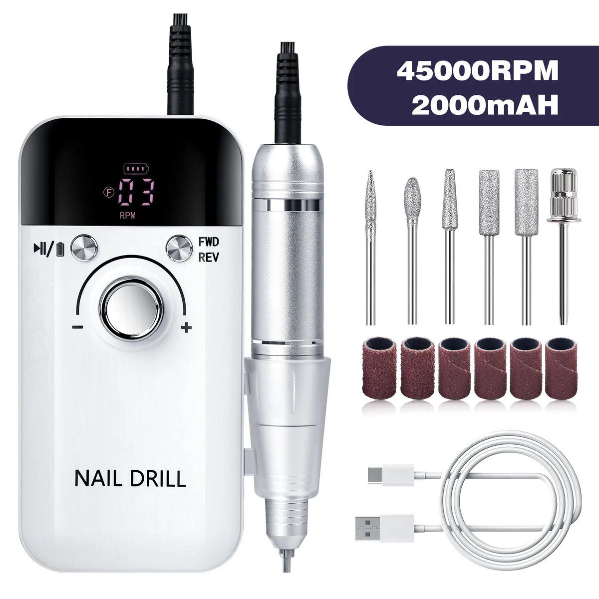 Rechargeable Portable Electric Nail Drill Machine 45000RPM Professional Nail Polisher