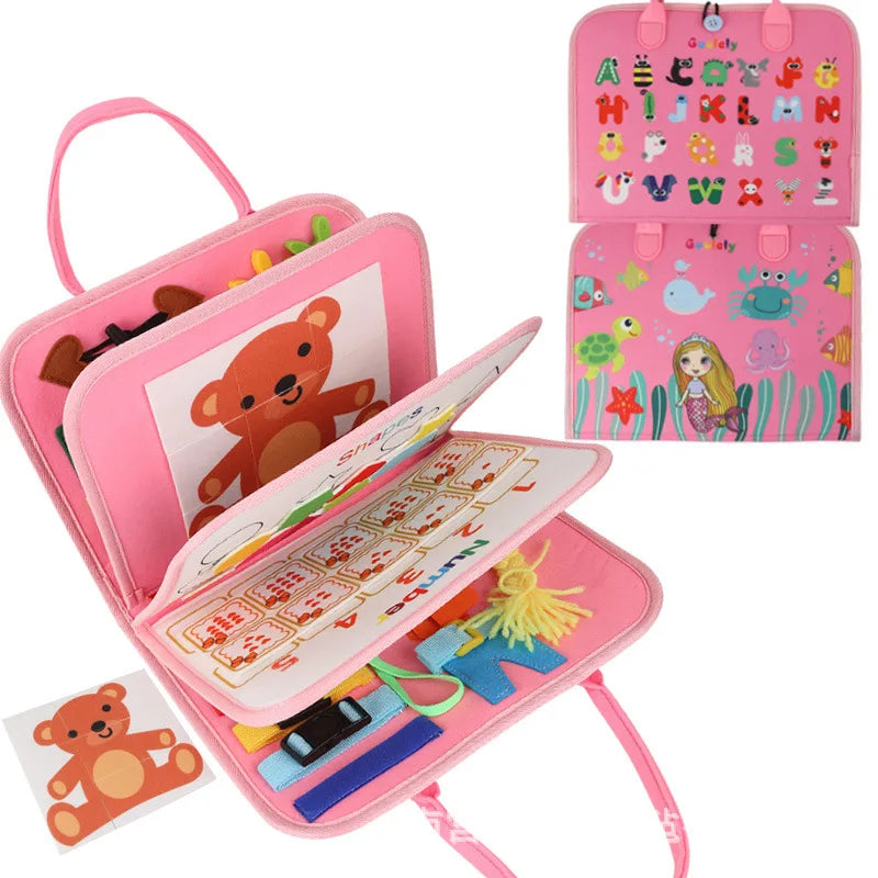Felt Learning Board Pink Unisex Montessori Early Education Puzzle Busy Fabric 28x44cm