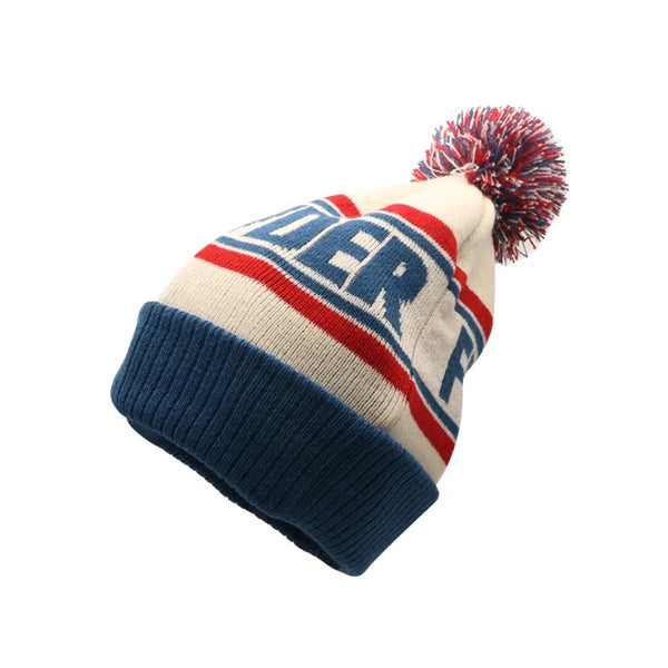 Custom Embroidered Jacquard Knitted Beanie Hat With Pom Pom Knitted Winter Hats