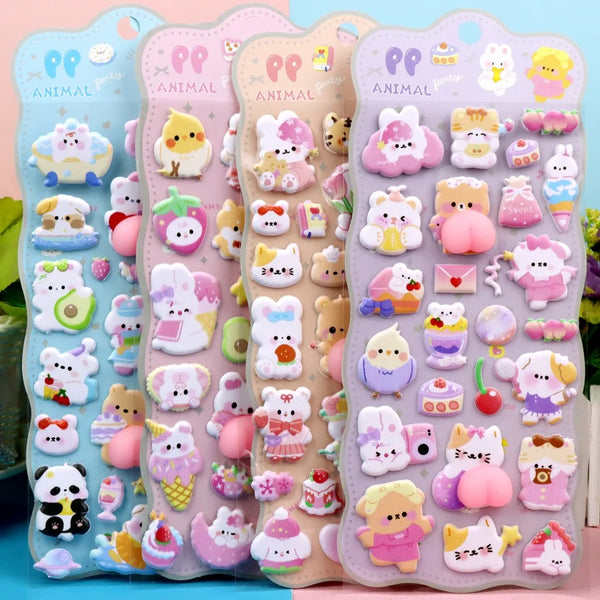 Cartoon Animal Decals Phone Decorative Cut Adhesive Soft Puffy Cute Pinching Fun (Pack of 3)
