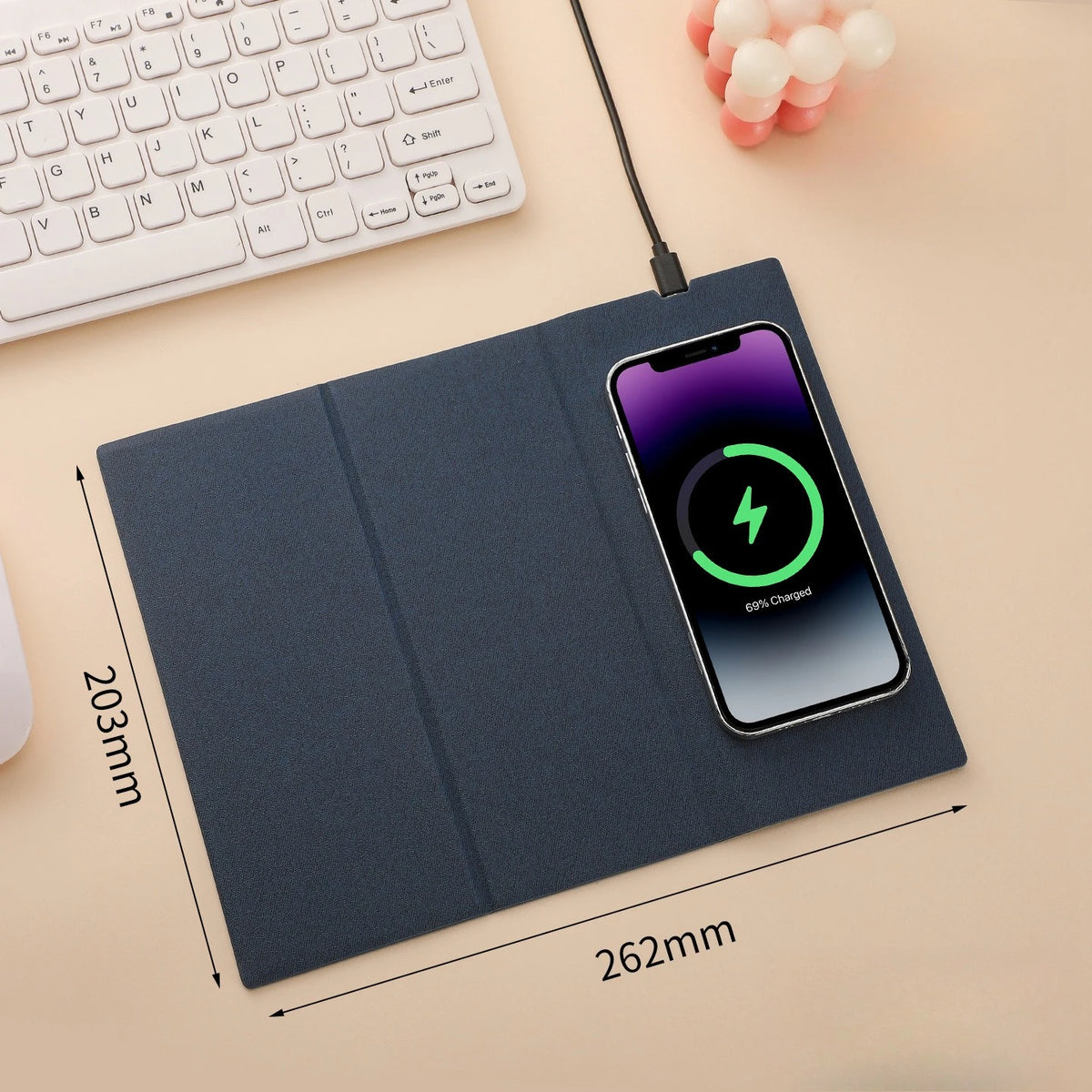 15W Fast Wireless Charging Mouse Pad, Small PU Leather Non-Slip Desk Mat with for Office