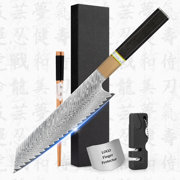 10% Off Superme Gyuto 8 Inch Damascus Japanese Kiritsuke Chef Knife With Ebony+Ox Horn