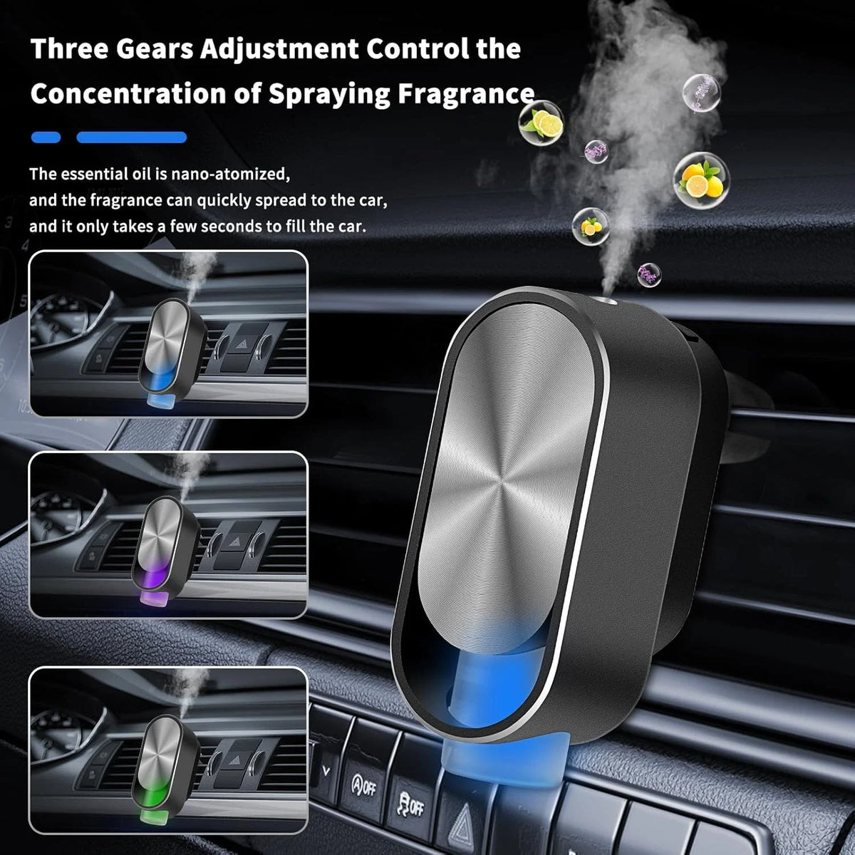 Mini Smart Automatic Car Fragrance Oil Diffuser Type-C Rechargeable Waterless Car Aroma