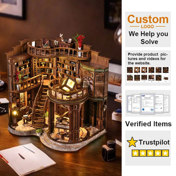 Vintage Loft Study Hall Book Nook a 3D Wooden Puzzle and Miniature Dollhouse Kit