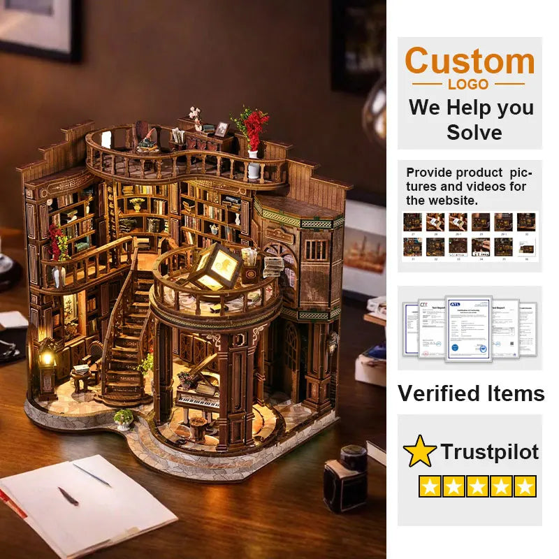 Vintage Loft Study Hall Book Nook a 3D Wooden Puzzle and Miniature Dollhouse Kit