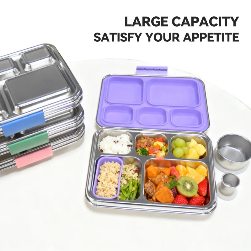 Durable 304 Stainless Steel 5-Compartment Bento Lunch Box Leakproof BPA Free 1240ml